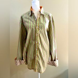 Robert Graham multi color striped shirt with green, purple & orange